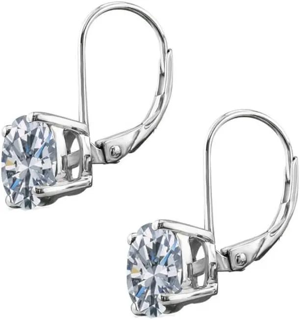 Savlano Rhodium Plated 7MM Solitaire Cubic Zirconia Leverback Round Cut Drop Earrings  Dangle Earrings for Women Comes with Savlano Gift Box