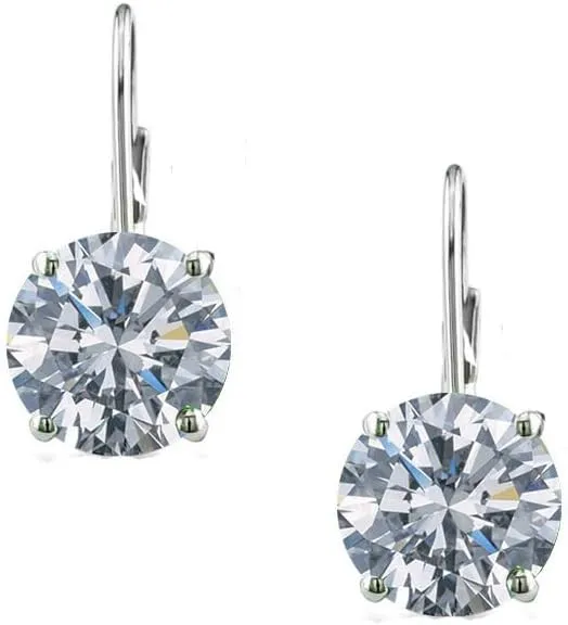 Savlano Rhodium Plated 7MM Solitaire Cubic Zirconia Leverback Round Cut Drop Earrings  Dangle Earrings for Women Comes with Savlano Gift Box