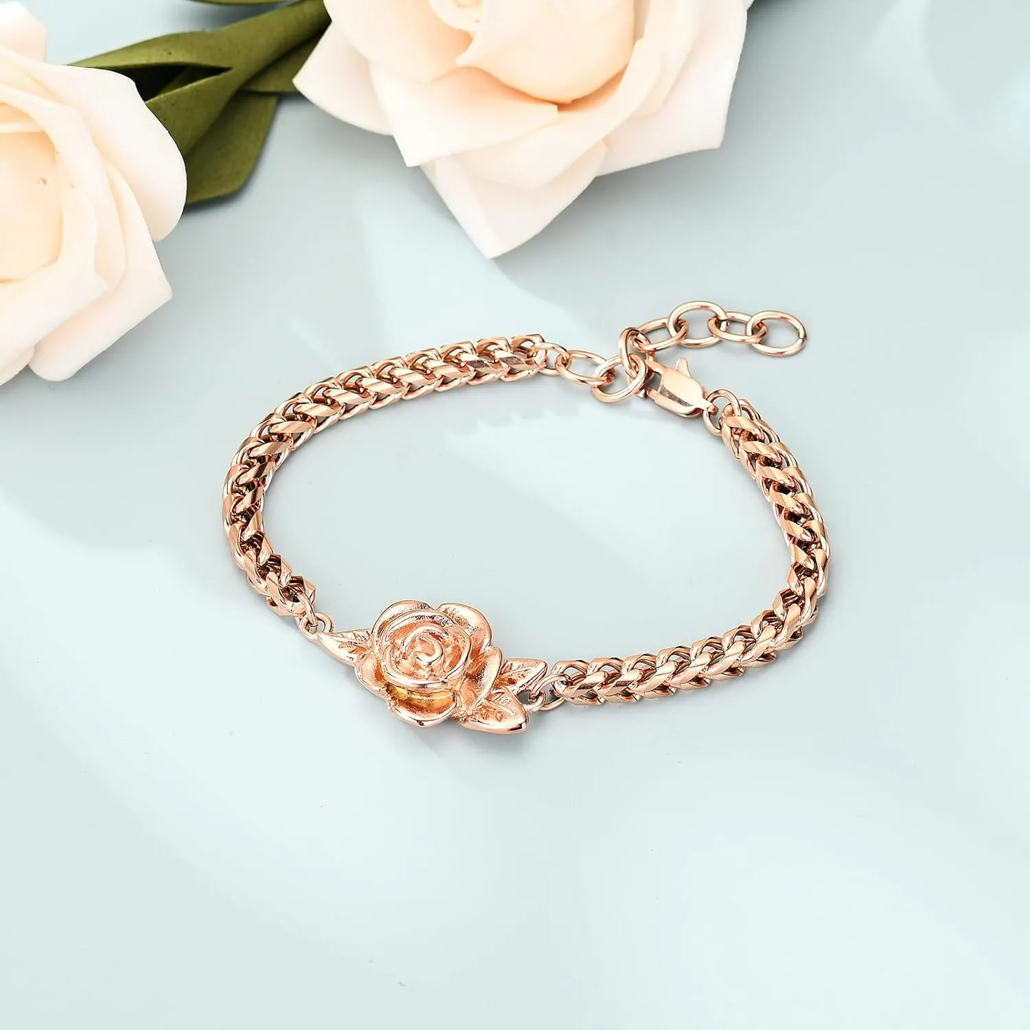 shajwo Cremation Jewelry Rose Flower Urn Bracelet for Human Ashes for Women Girl Adjustable Memorial Keepsake Link Bracelet
