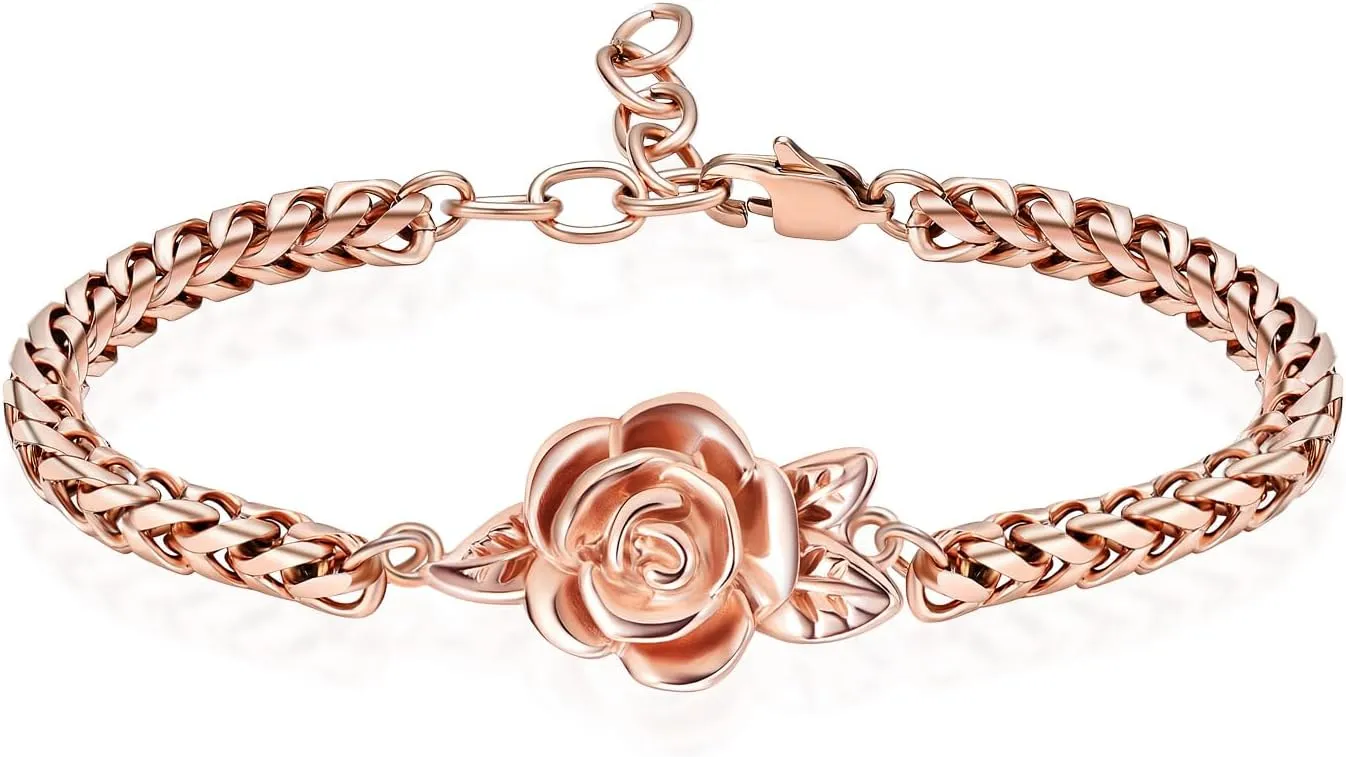 shajwo Cremation Jewelry Rose Flower Urn Bracelet for Human Ashes for Women Girl Adjustable Memorial Keepsake Link Bracelet