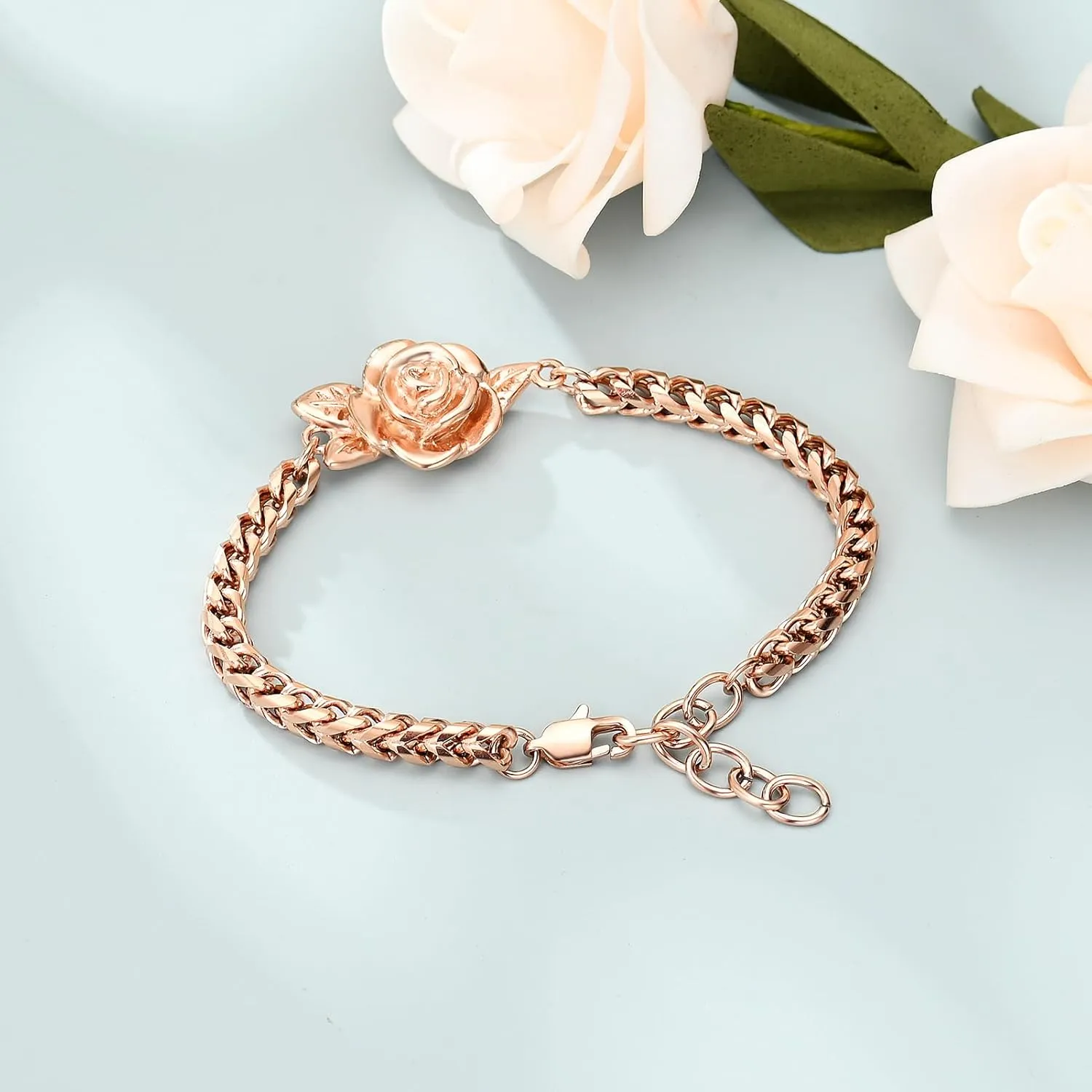 shajwo Cremation Jewelry Rose Flower Urn Bracelet for Human Ashes for Women Girl Adjustable Memorial Keepsake Link Bracelet