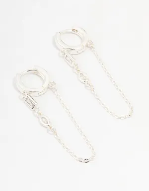 Silver Cubic Zirconia Mixed Shape Chain Earrings