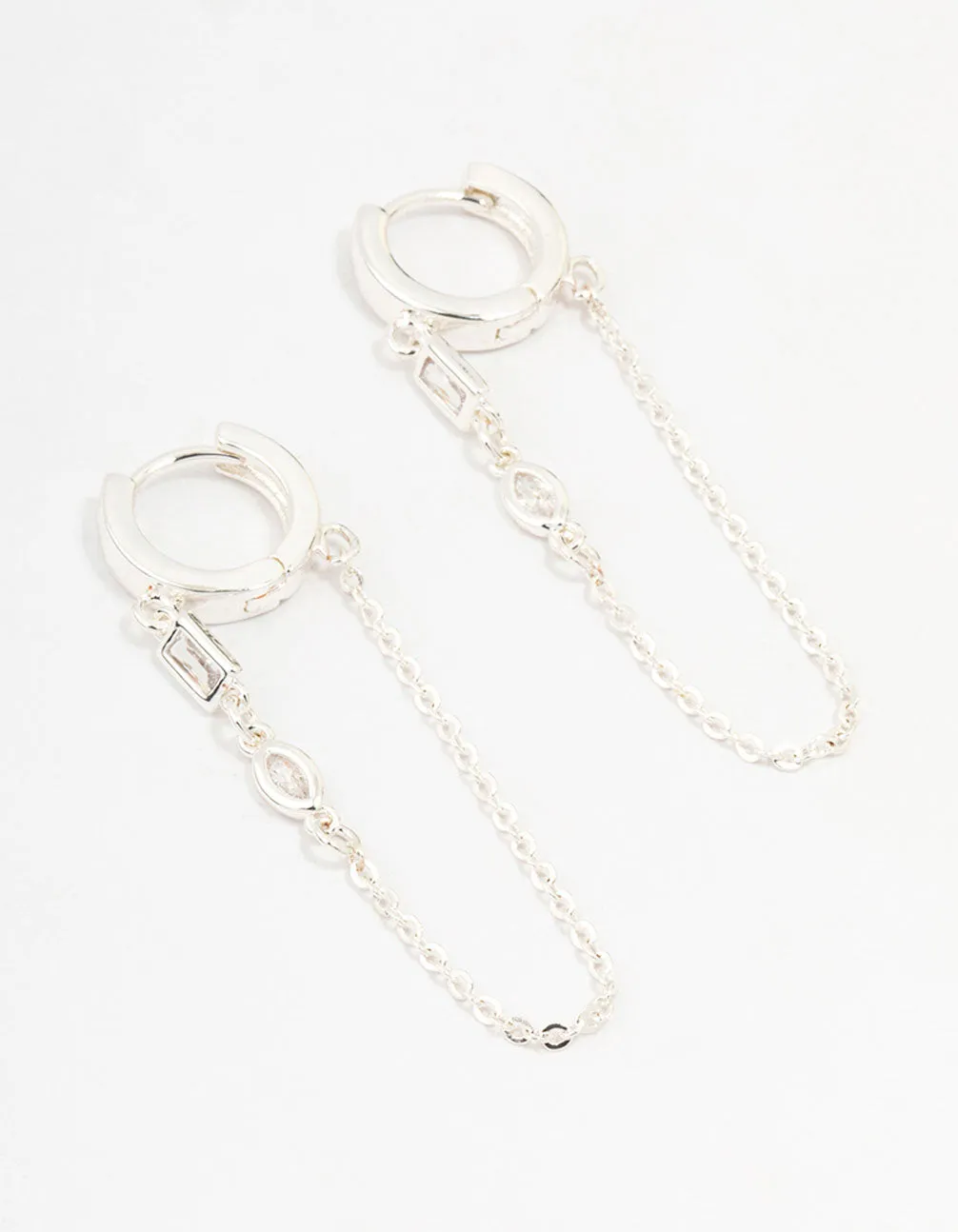 Silver Cubic Zirconia Mixed Shape Chain Earrings