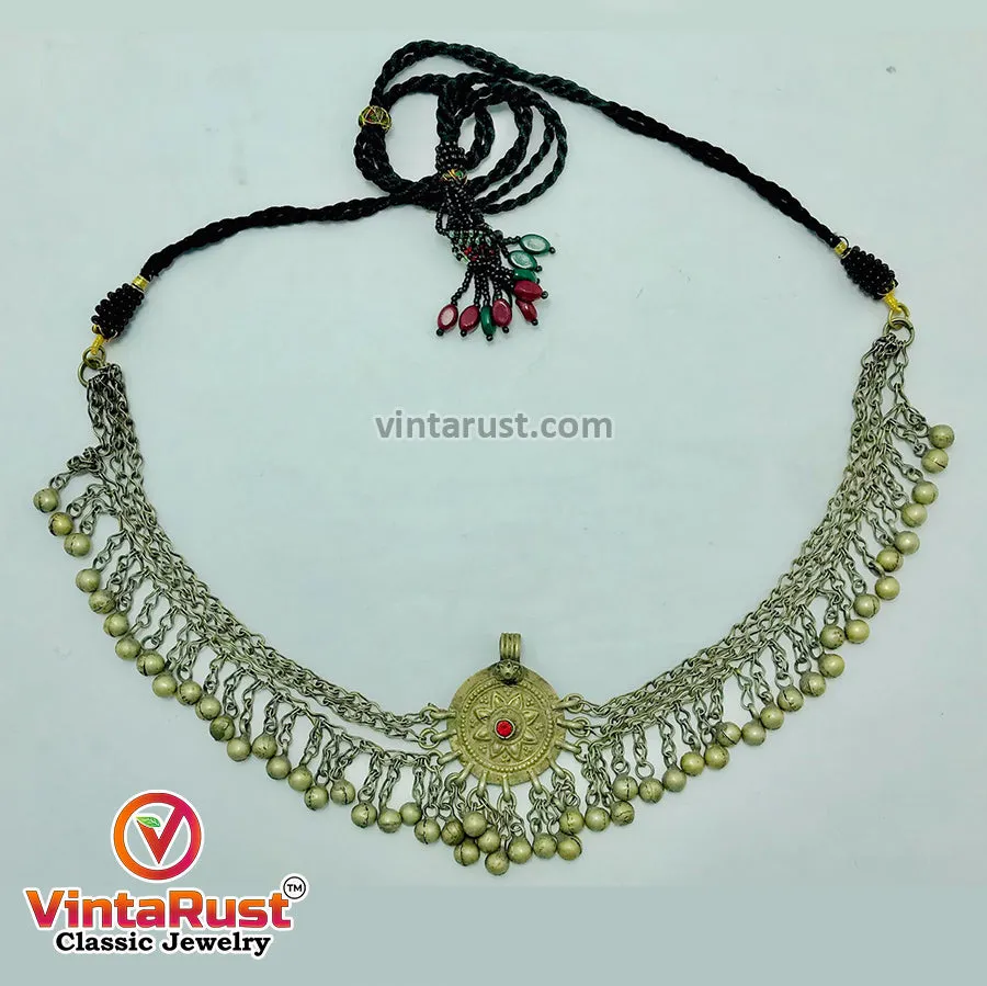Silver Kuchi Bells Choker Necklace With Vintage Pendant
