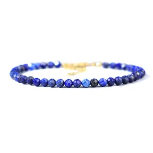 SofiaCreations Women Blue Friendship Bracelet Handmade Lapis Lazuli Crystal Gemstone Beads Beaded Bracelet, 4mm Beads Minimalist Dainty