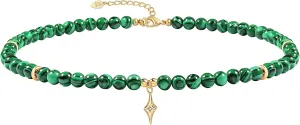 SOFYBJA Tiger Eye Beaded Necklace Green Malachite Beads Choker Necklace Gold Star Zircon Pendant Necklace Women Chakra Healing Gemstone Jewelry Amulet Gifts