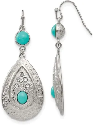 Solid Stainless Steel/Hammered Imitation Turquoise/CZ Cubic Zirconia Earrings