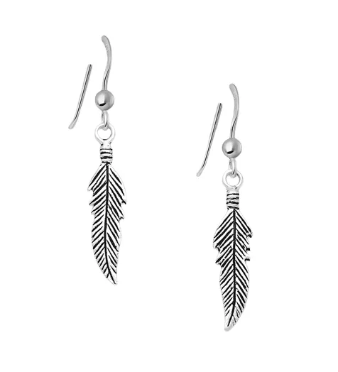Spirit-Free Bohemian Feather Sterling Silver Dangle Earrings