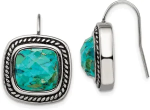 Stainless Steel Antiqued Imitation Turquoise Shepherd Hook Earrings 19x19 mm