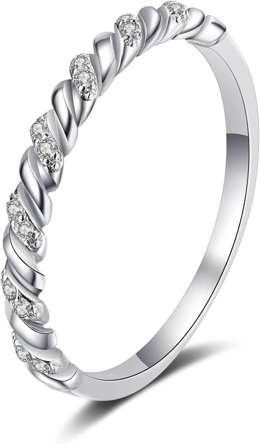 StarGems 0.056ct Moissanite 925 Silver Platinum Plated Twisted Band Ring HB4758