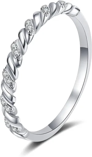 StarGems 0.056ct Moissanite 925 Silver Platinum Plated Twisted Band Ring HB4758