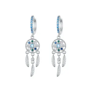 Sterling Silver Bohemia Dreamcatcher Earrings (Hanging Drop)