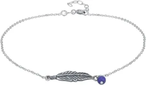 Sterling Silver Jewelry - Rhodium Plated with 925 Stamp - Bohemian Feather with beaded chain Anklet - Foot Jewelry Stylish Beautifully Designed - 9" long   1" extender