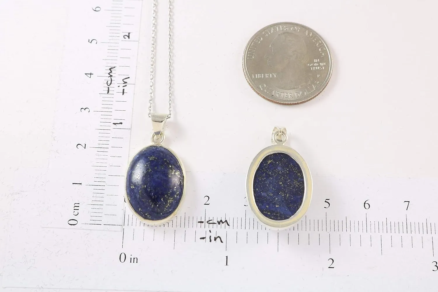 Sterling Silver Oval Navy Blue Lapis Lazuli Handmade Pendant Necklace with 16 2 inch Chain for Women & Men - 15x20mm - December Birthstone Jewelry