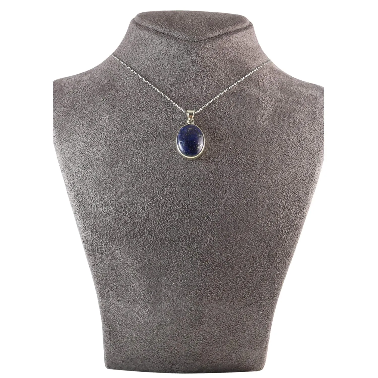 Sterling Silver Oval Navy Blue Lapis Lazuli Handmade Pendant Necklace with 16 2 inch Chain for Women & Men - 15x20mm - December Birthstone Jewelry