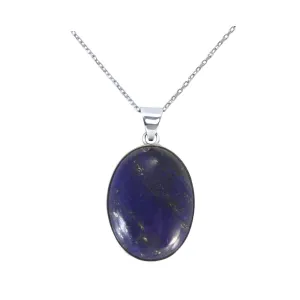 Sterling Silver Oval Navy Blue Lapis Lazuli Handmade Pendant Necklace with 16 2 inch Chain for Women & Men - 15x20mm - December Birthstone Jewelry