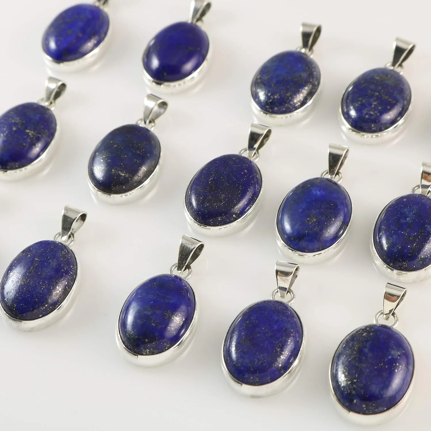 Sterling Silver Oval Navy Blue Lapis Lazuli Handmade Pendant Necklace with 16 2 inch Chain for Women & Men - 15x20mm - December Birthstone Jewelry
