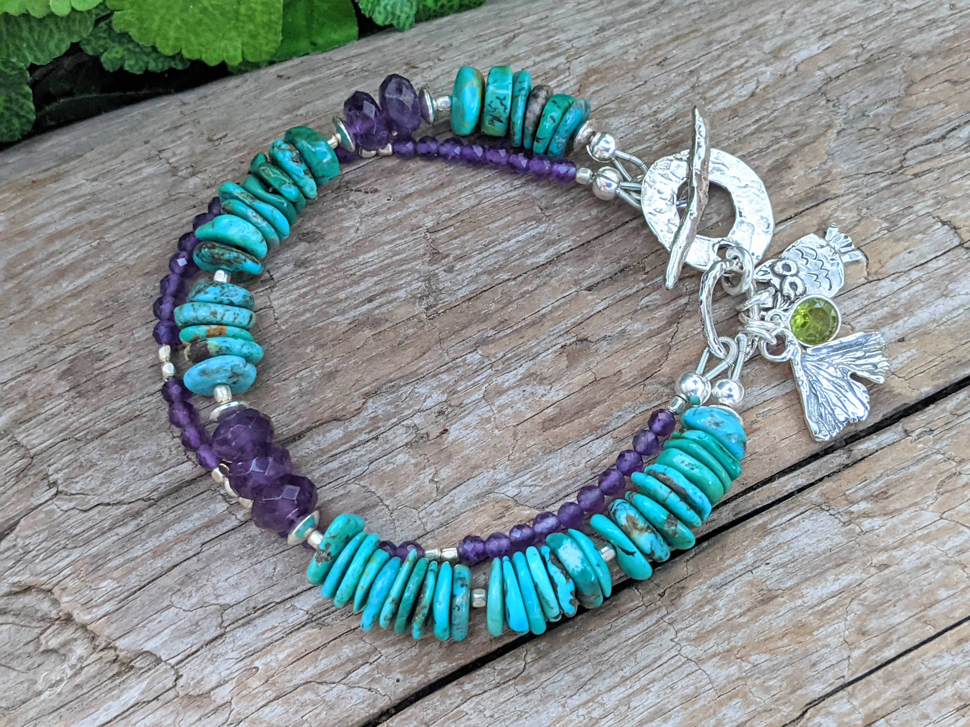 Turquoise & Amethyst Owl Bracelet