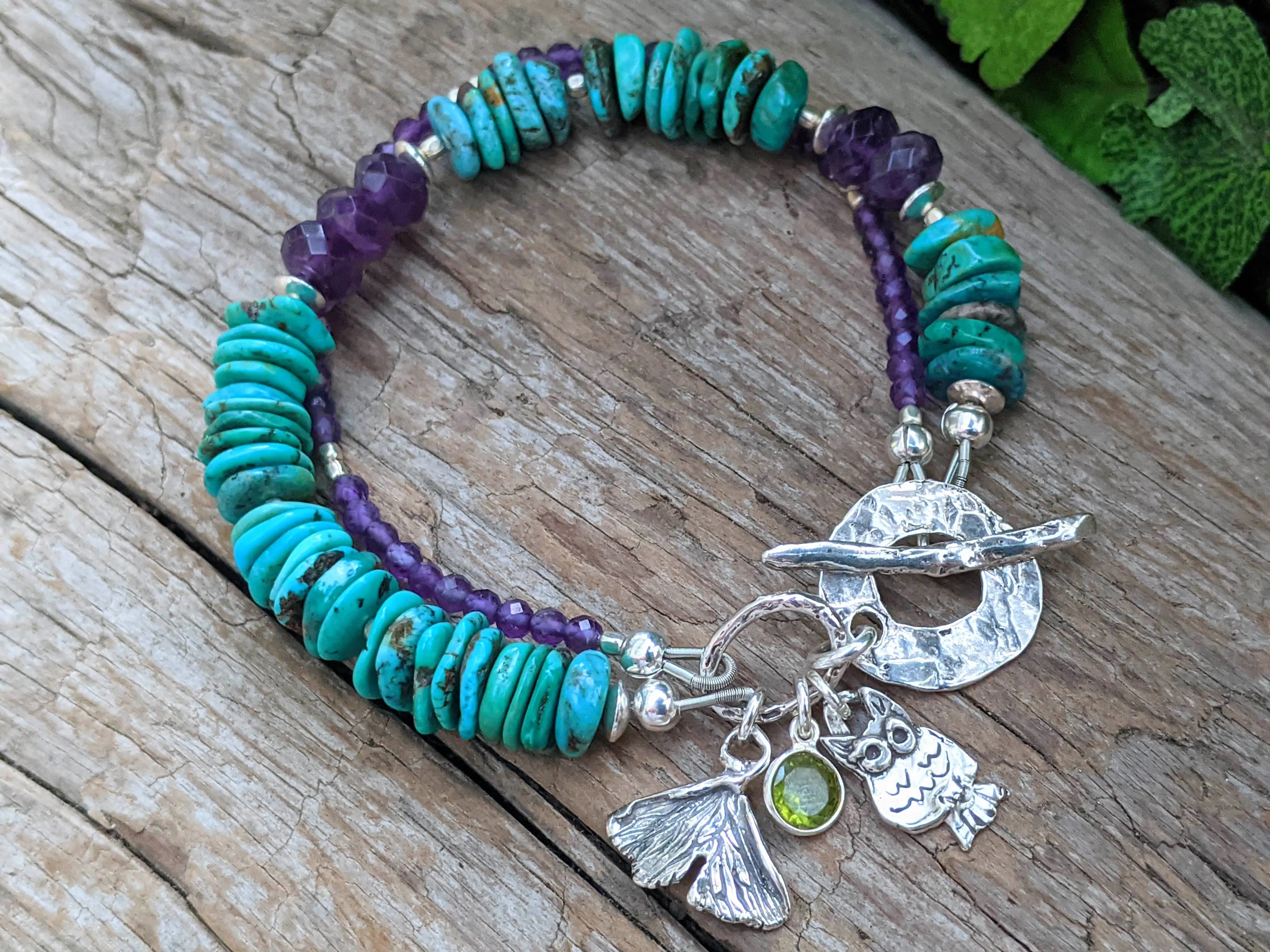 Turquoise & Amethyst Owl Bracelet