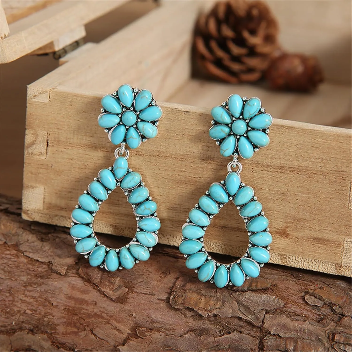 Turquoise Dangle Earrings for Women Vintage Blue Turquoise Vintage Oval Teardrop Earrings Bohemia Tribal Antique Ethnic Style Earrings Turquoise Gemstone Earrings Boho Handmade Jewelry Gifts