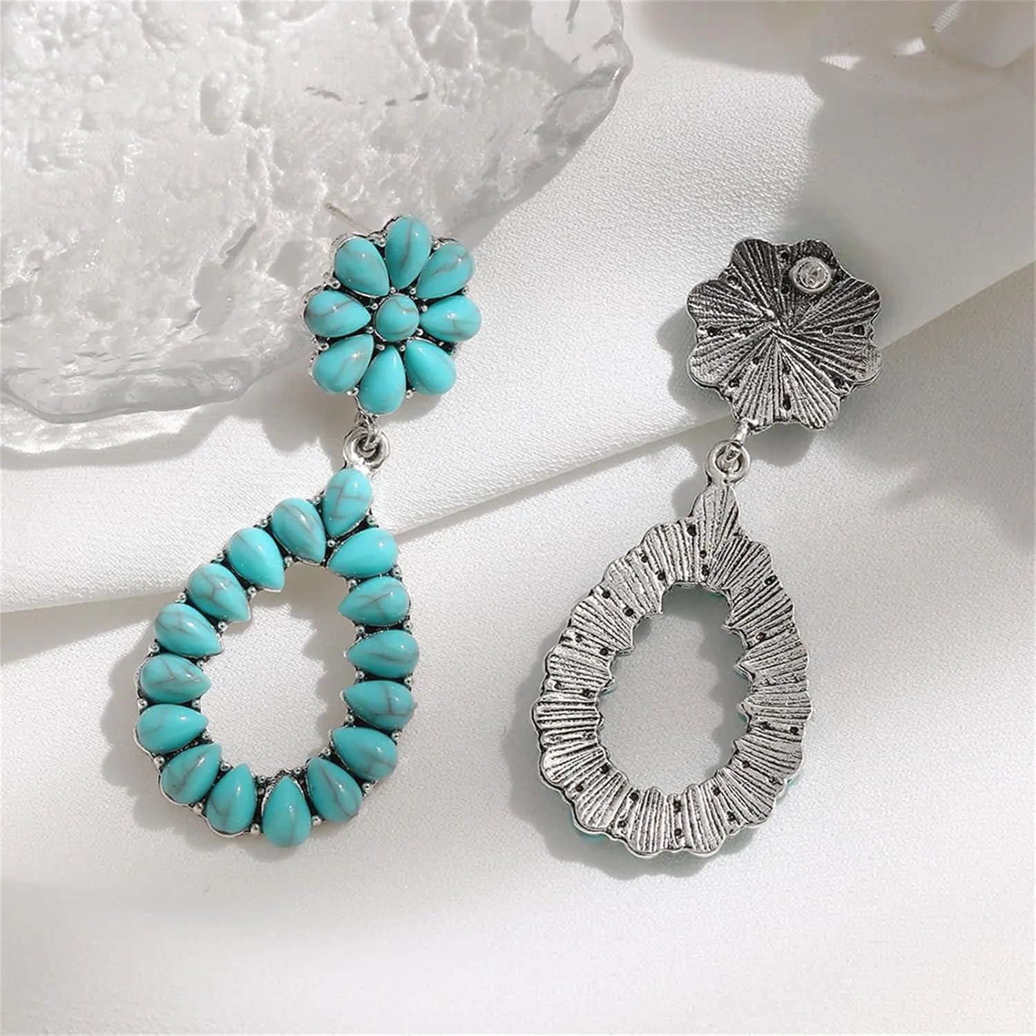 Turquoise Dangle Earrings for Women Vintage Blue Turquoise Vintage Oval Teardrop Earrings Bohemia Tribal Antique Ethnic Style Earrings Turquoise Gemstone Earrings Boho Handmade Jewelry Gifts