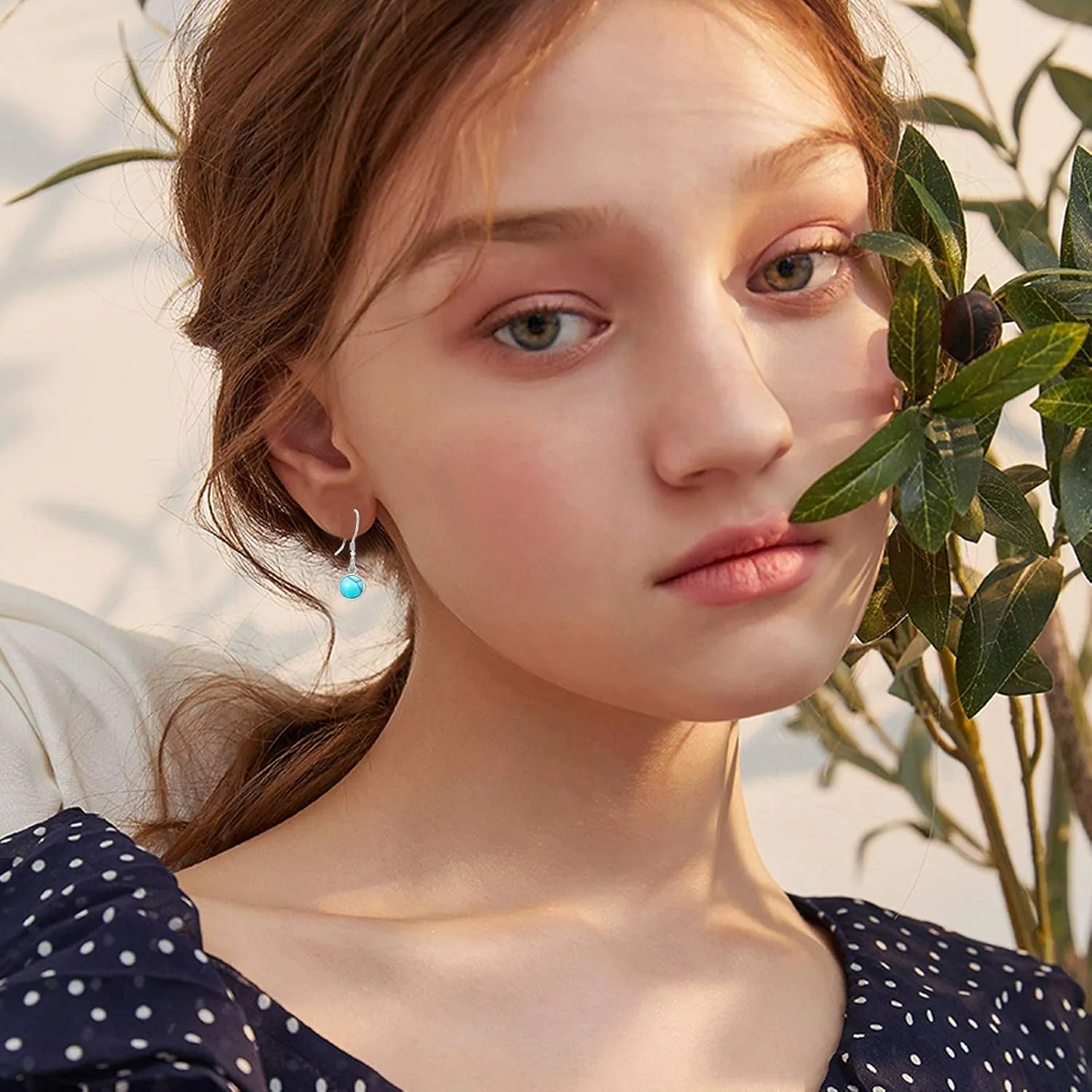 Turquoise Small Hoops Earrings, 925 Sterling Silver Round Shape Huggie Hypoallergenic for Sensitive Ears, Turquoise Jewelry for Women Mom Wife Girlfriend with Box