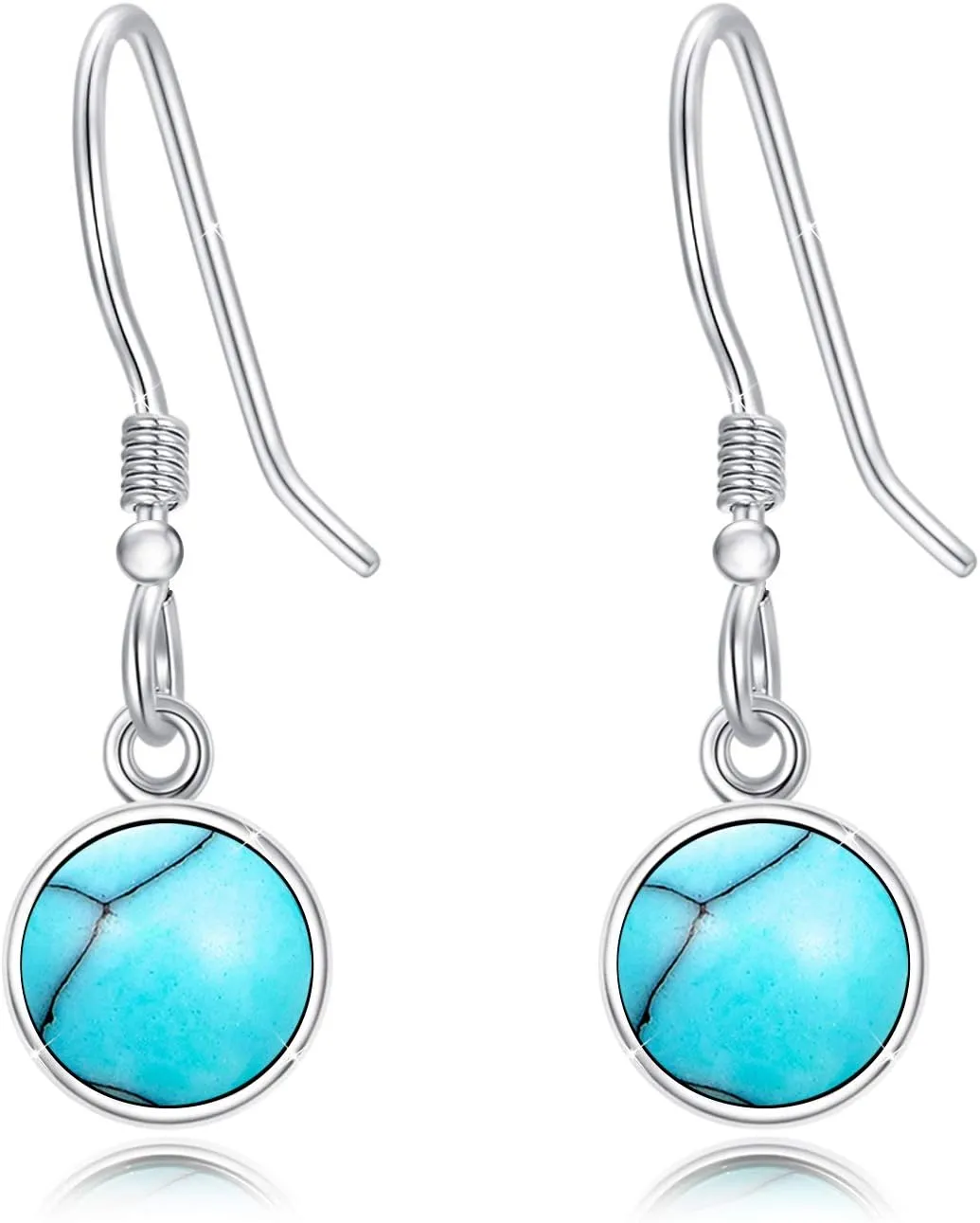 Turquoise Small Hoops Earrings, 925 Sterling Silver Round Shape Huggie Hypoallergenic for Sensitive Ears, Turquoise Jewelry for Women Mom Wife Girlfriend with Box