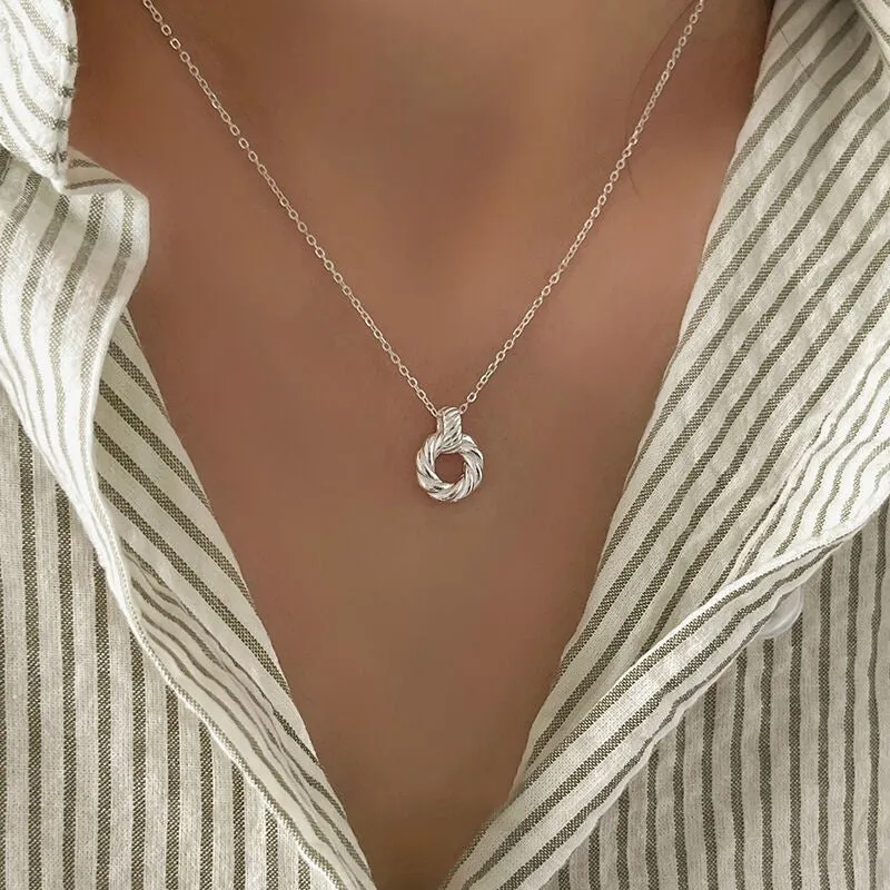 Twisted Rope Eternity Halo Pendant Necklace