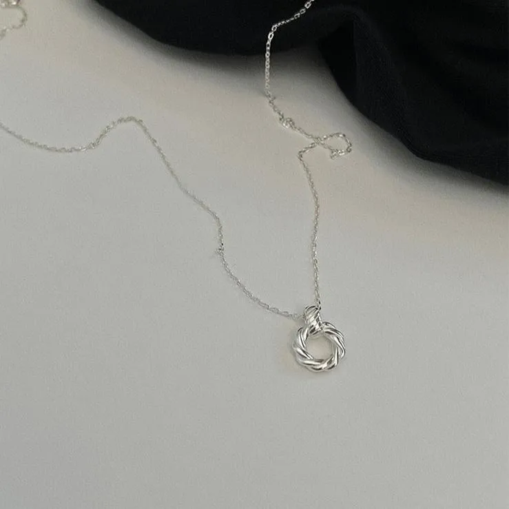 Twisted Rope Eternity Halo Pendant Necklace