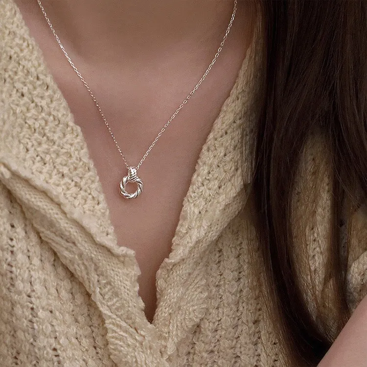 Twisted Rope Eternity Halo Pendant Necklace
