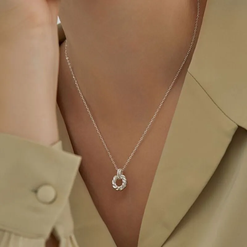 Twisted Rope Eternity Halo Pendant Necklace