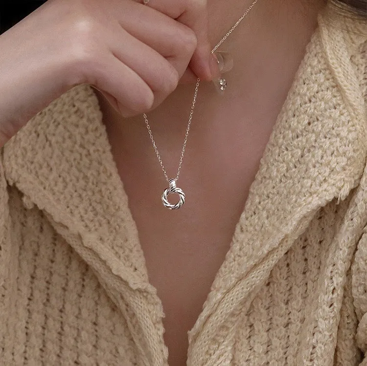 Twisted Rope Eternity Halo Pendant Necklace