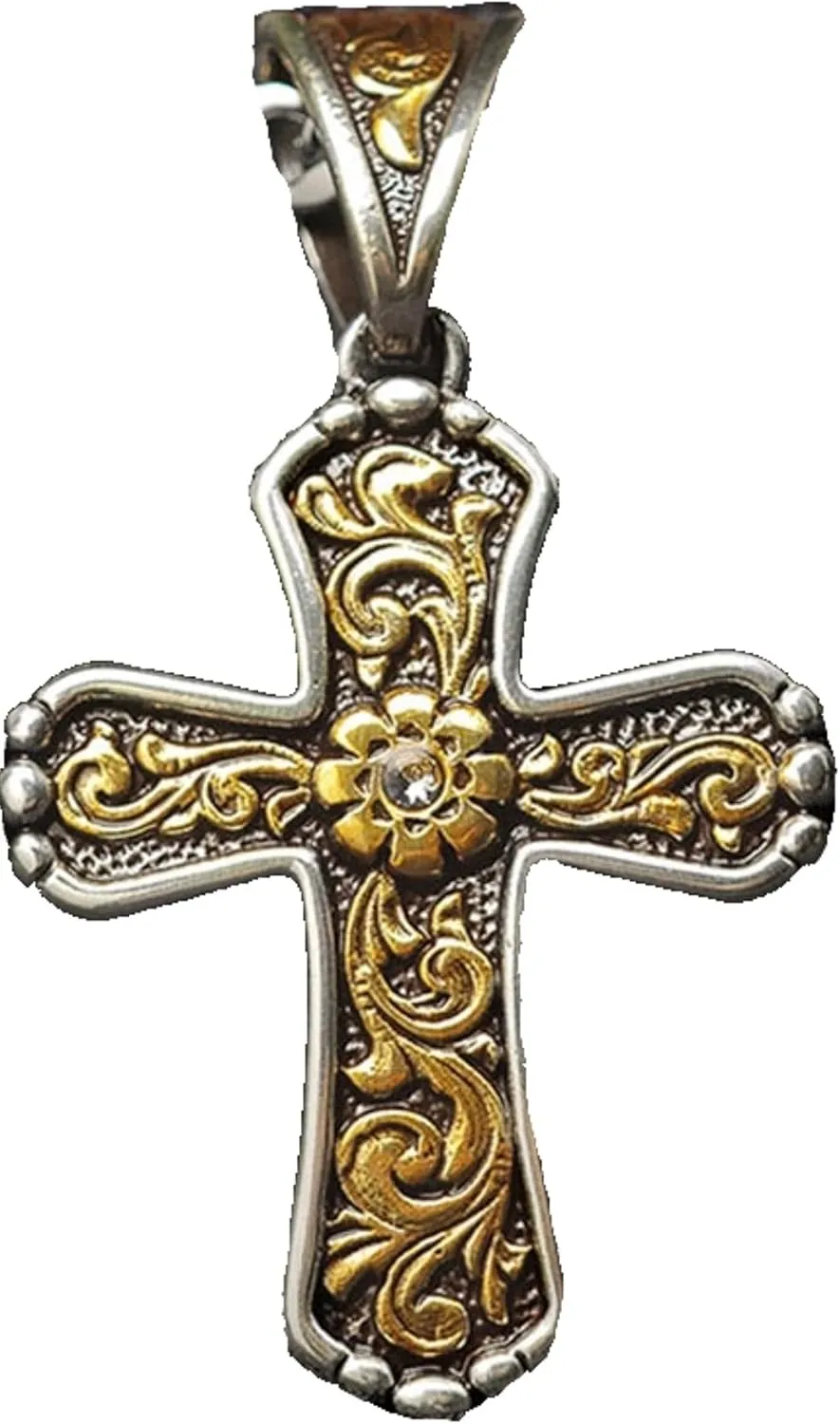 Twister Men's Gold Floral Scroll Cross Fashion Necklace