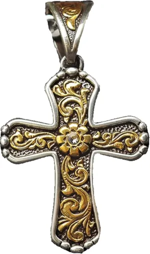 Twister Men's Gold Floral Scroll Cross Fashion Necklace