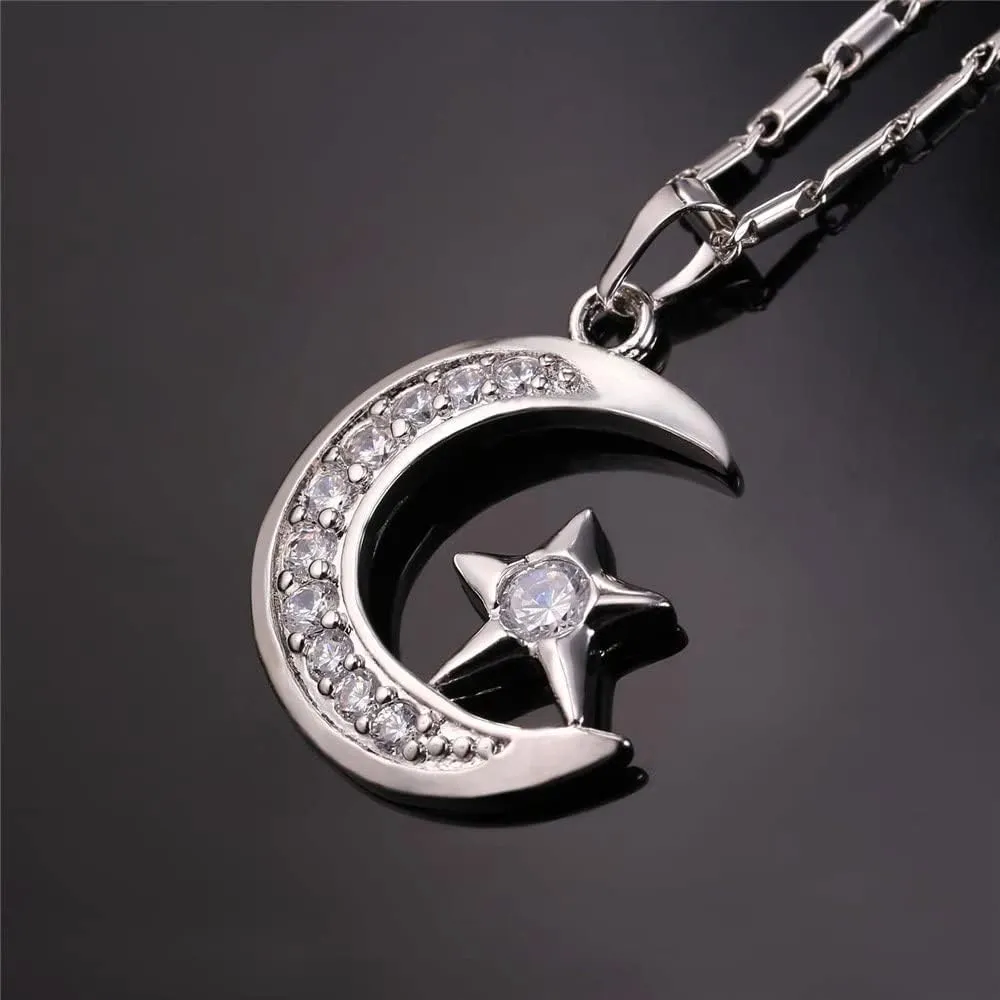 U7 Allah Necklace for Women/Men, 18K Gold Plated Square/Oval/Coin/Heart/Crescent Moon Islamic Pendant Necklace Muslim Jewelry with Chain