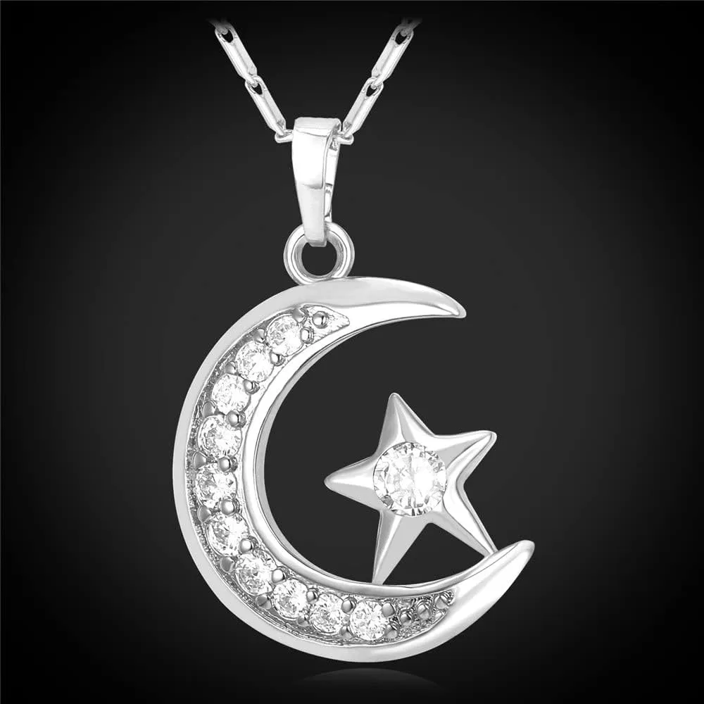 U7 Allah Necklace for Women/Men, 18K Gold Plated Square/Oval/Coin/Heart/Crescent Moon Islamic Pendant Necklace Muslim Jewelry with Chain