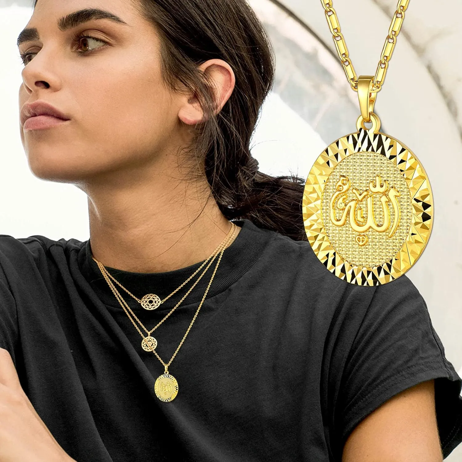 U7 Men Women 18K Gold/Platinum Plated Islamic Muslim Jewelry Oval Allah Pendant Necklace