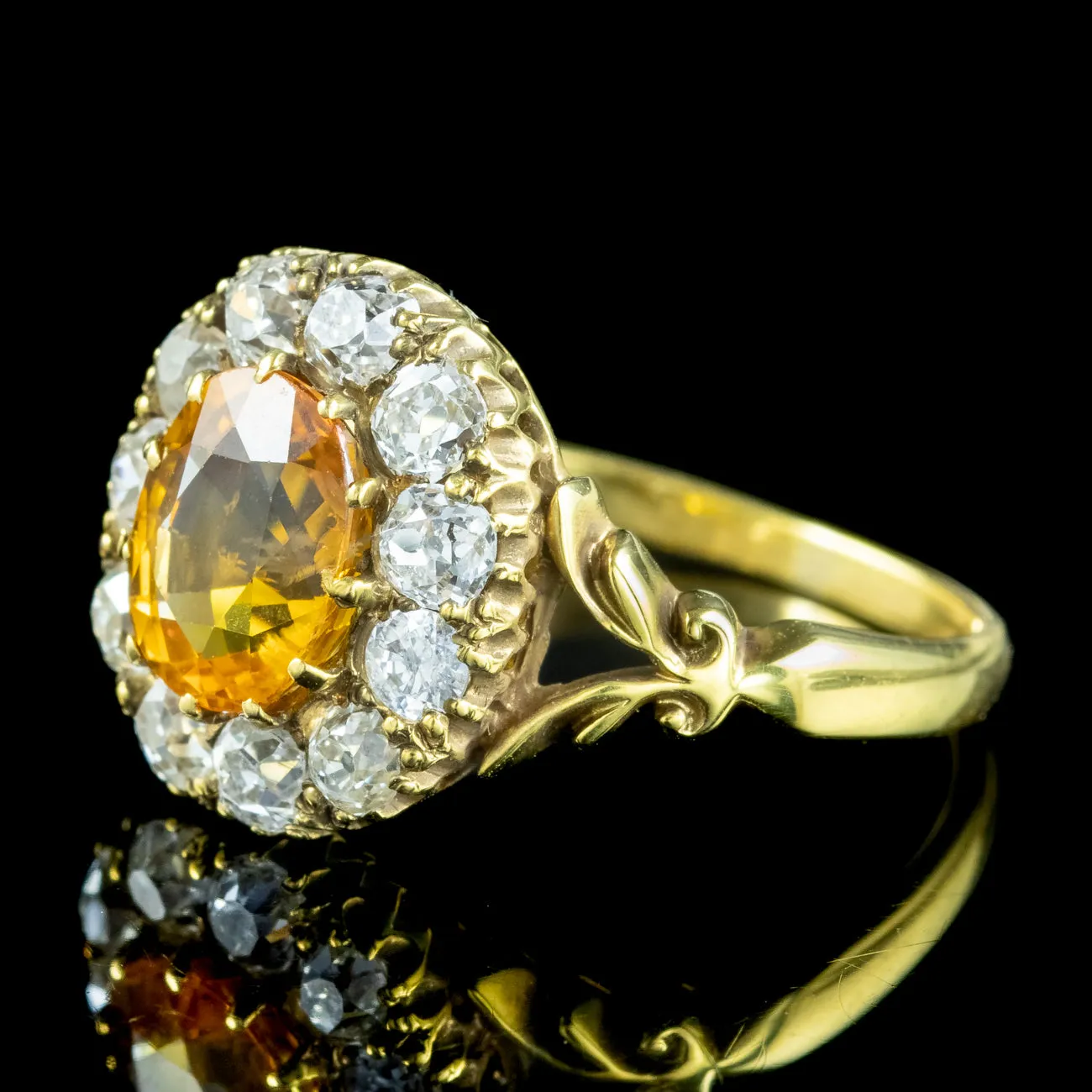 Victorian Style Yellow Sapphire Diamond Cluster Ring 1.8ct Sapphire