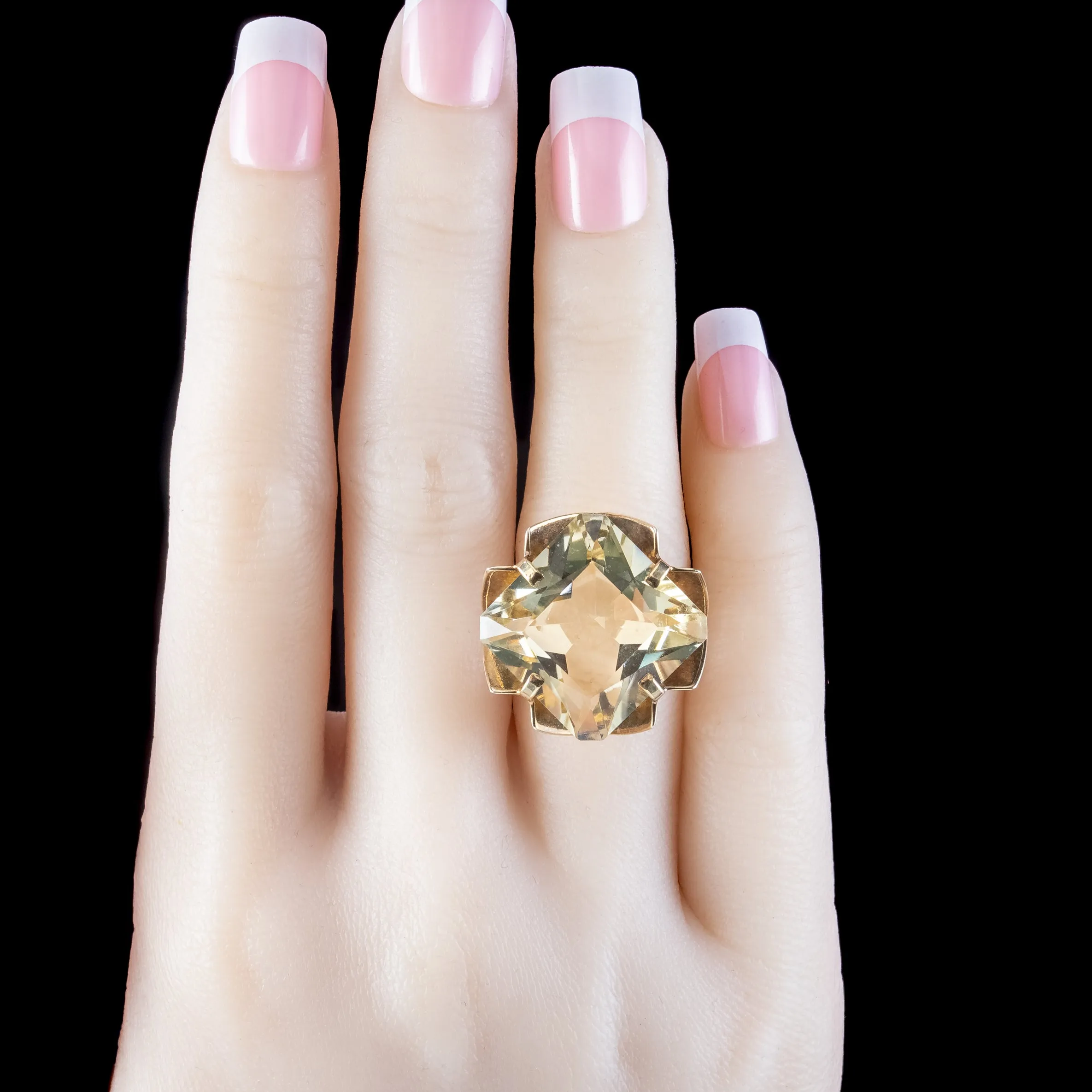 Vintage Citrine Cocktail Ring 20ct Citrine Dated 1972