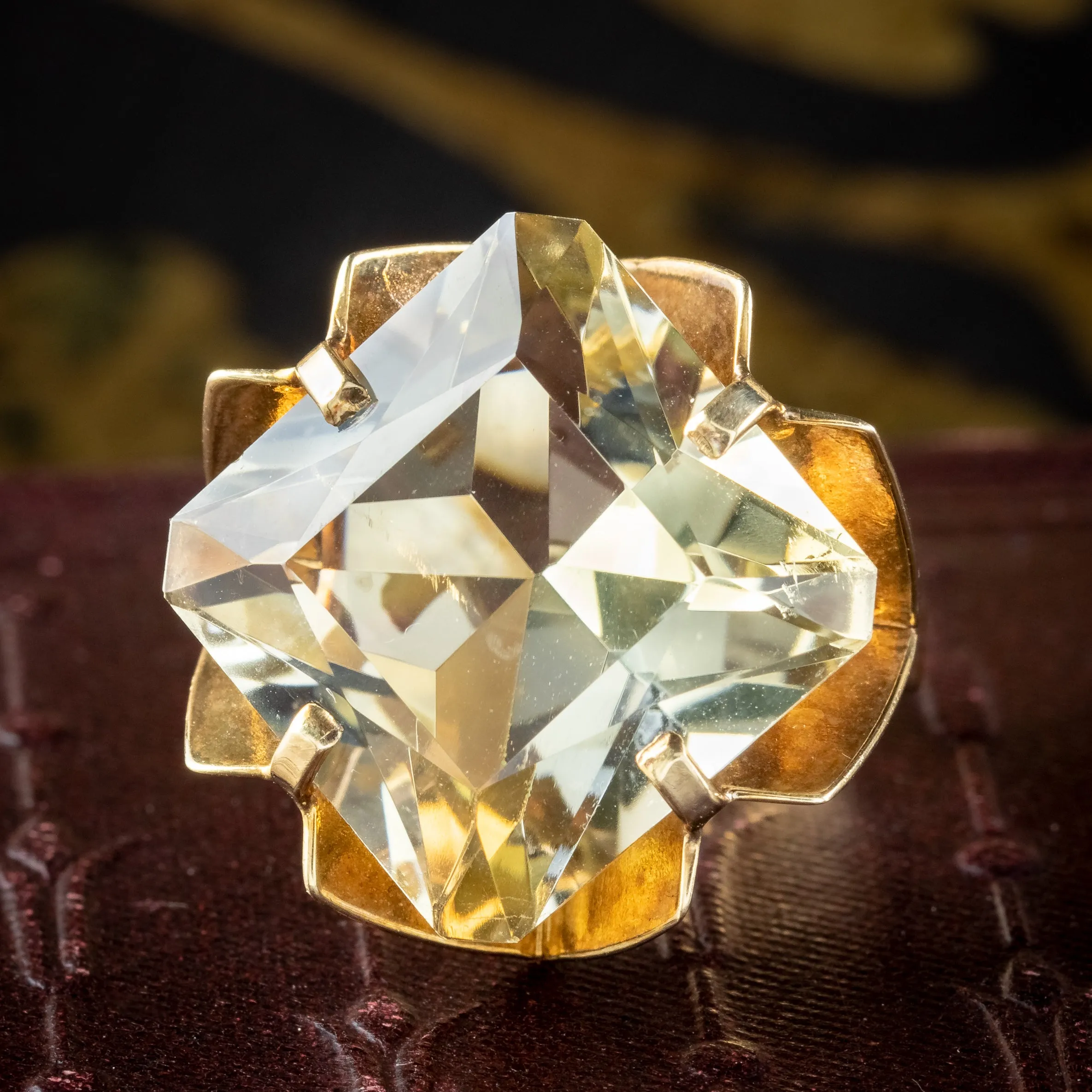 Vintage Citrine Cocktail Ring 20ct Citrine Dated 1972
