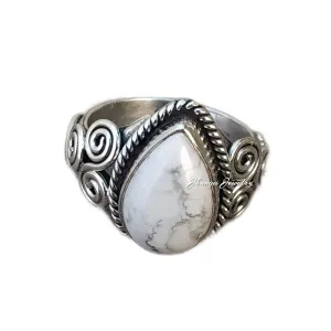 White Howlite Ring, Sterling Silver Ring, Antique Ring, Pear Shape Ring, Boho Styel, Turquoise Howlite Ring, Promise Ring, Buffalo Ring, Bridesmaids Gift, Healing Crystal, Gypsy Ring, Vintage Style