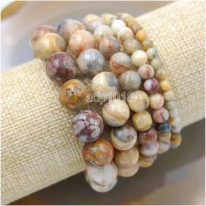 Wholesale Natural Gemstone Beads Stretch Bracelet Healing Reiki 4,6,8,10,12mm (10mm, Crazy Lace Agate)
