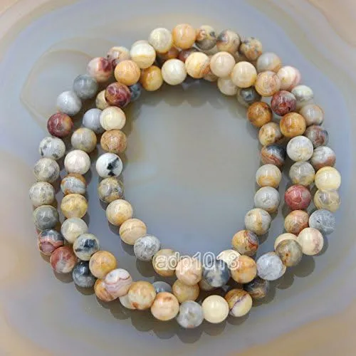 Wholesale Natural Gemstone Beads Stretch Bracelet Healing Reiki 4,6,8,10,12mm (10mm, Crazy Lace Agate)