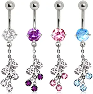 WildKlass Jewelry 316L Surgical Steel Multi CZ Vine Navel Ring (Sold Individually)
