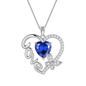 Women Love Heart Necklace Butterfly Birthstone Pendant Jewelry Girls Birthday Gifts Sterling Silver