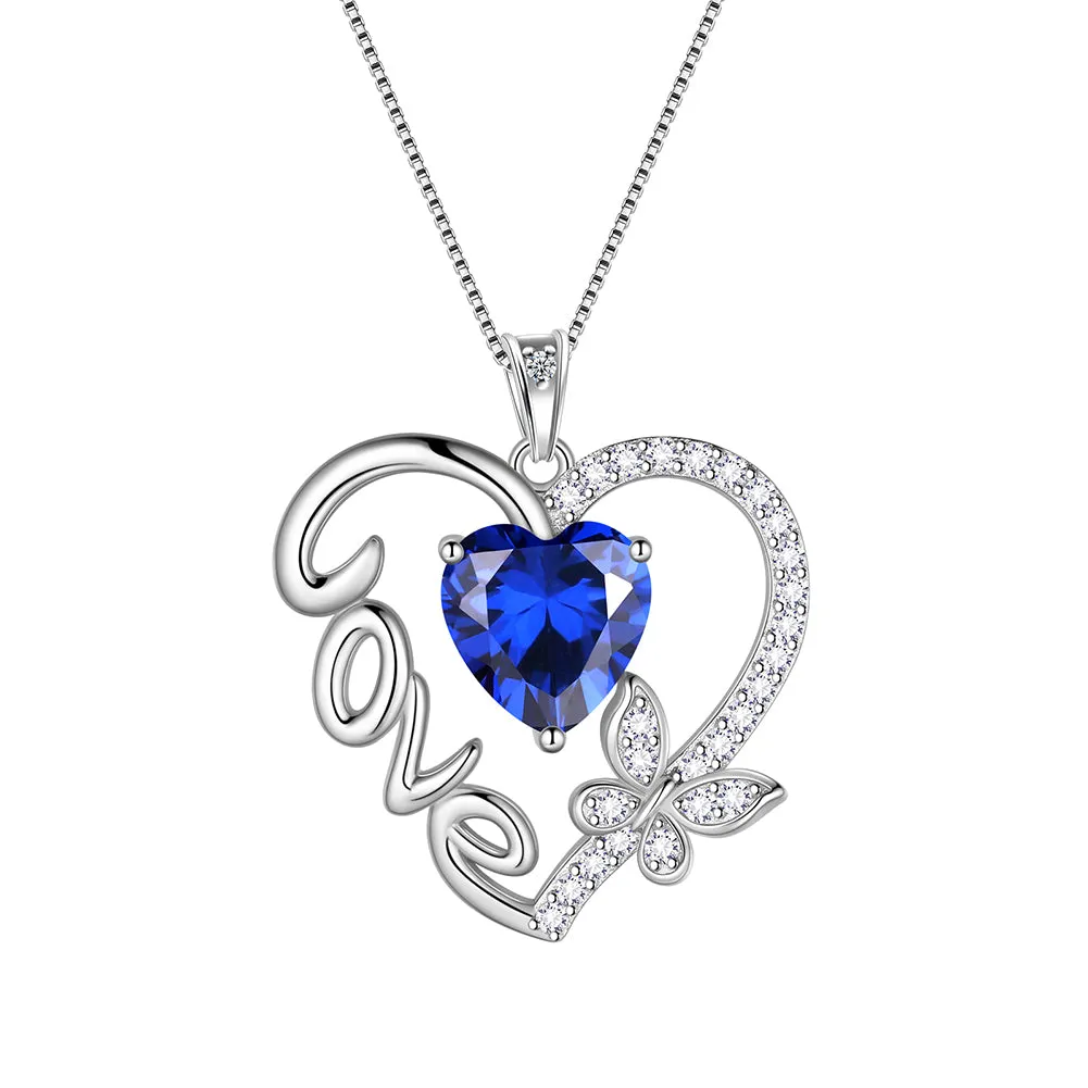 Women Love Heart Necklace Butterfly Birthstone Pendant Jewelry Girls Birthday Gifts Sterling Silver