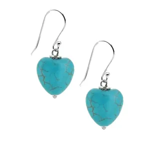 Women's Girls Handmade Natural Gemstone Heart Shape Sterling Silver Dangle Drop Earrings - Love Heart Earrings Gift Ideas for Women Girls (Blue Turquoise)