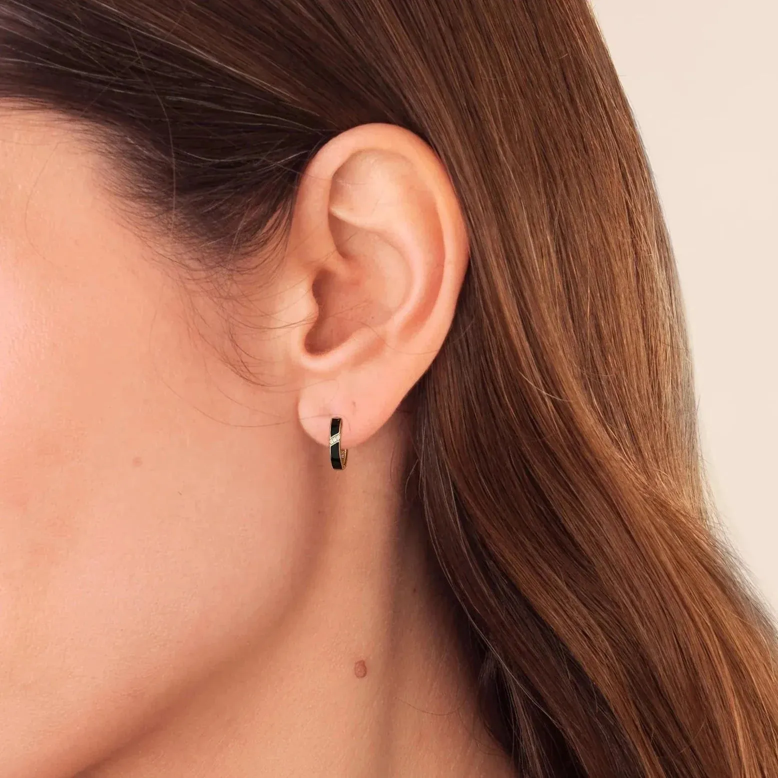 Women's S925 Diamond Black Hoop Earrings in 14K Gold - 15mm