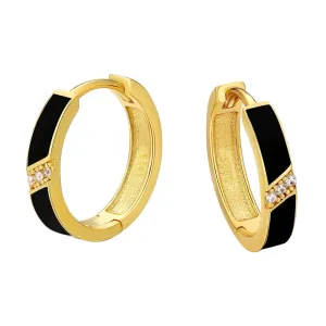Women's S925 Diamond Black Hoop Earrings in 14K Gold - 15mm