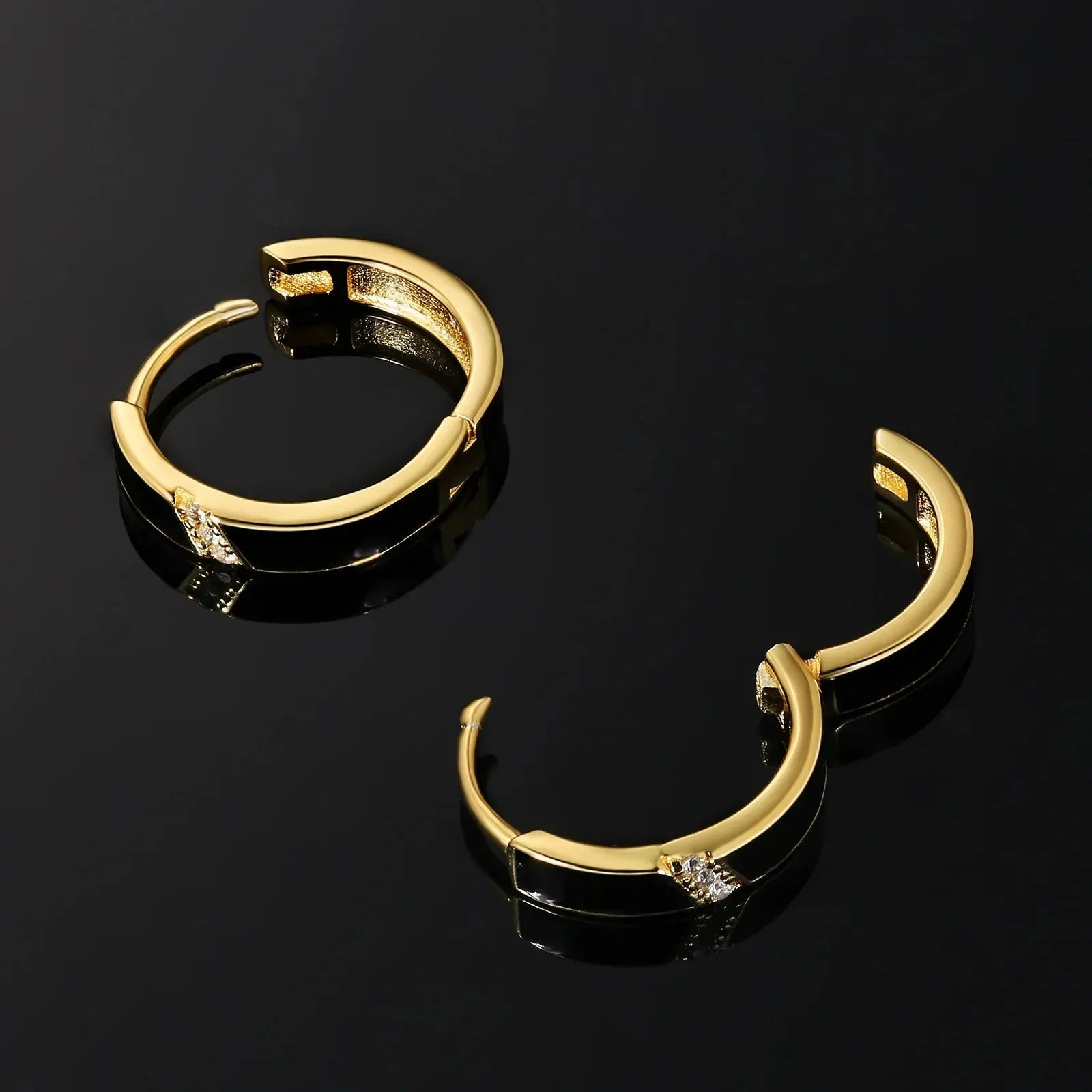 Women's S925 Diamond Black Hoop Earrings in 14K Gold - 15mm